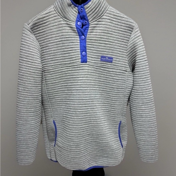 Simply Southern 1/4 Snap Pullover Women S/M Jersey Gray Blue Ribbed NO TAG AS IS - Picture 1 of 7